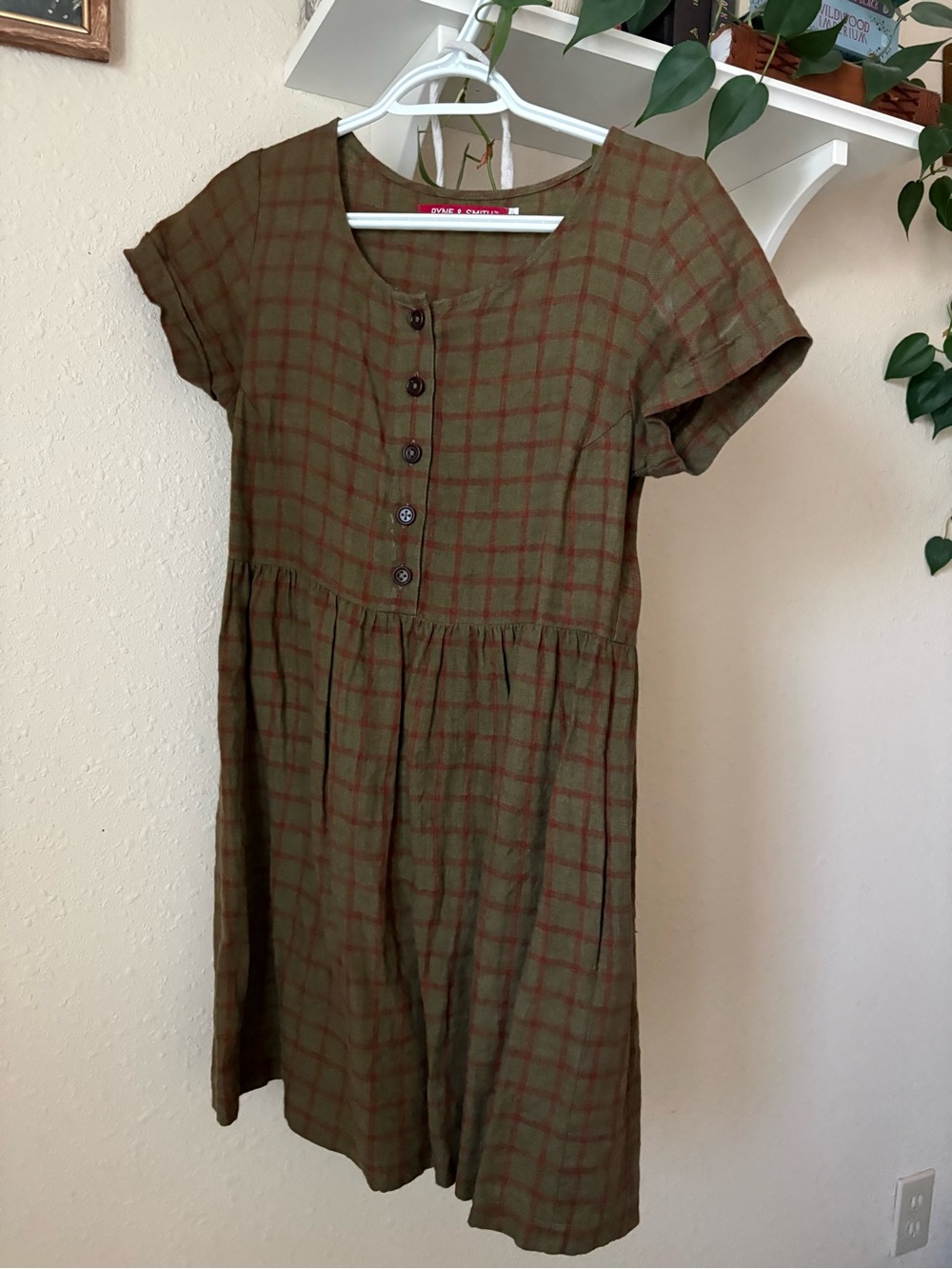 Pyne & Smith Olive Green Plaid Button-Front Dress